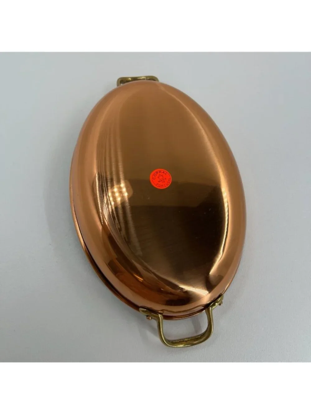 Copral Vintage Copper Oval Gratin Pan Brass Handles Tin Lined Fish Skillet 10